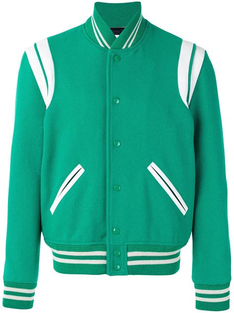 saint laurent green varsity jacket replica|saint laurent teddy jacket.